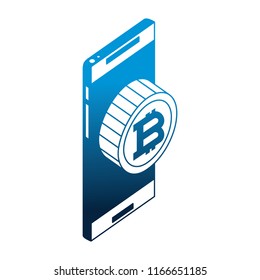 smartphone with bitcoin virtual isometric icon