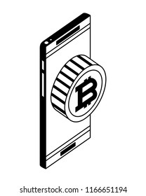 smartphone with bitcoin virtual isometric icon