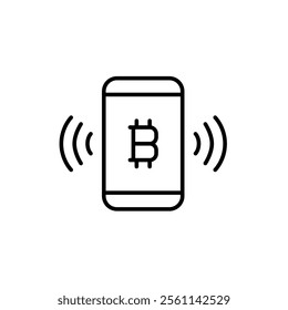 Smartphone with bitcoin and wi-fi symbols. Cryptocurrency wallet and payment. Pixel perfect vector icon