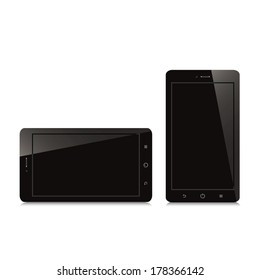 smartphone with black blank screen on white background