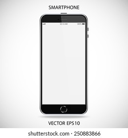 realista detalhado smartphone preto no estilo iphone com tela sensível ao toque isolada em um fundo cinzento. ilustração vetorial eps10
