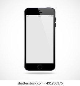 smartphone black color with blank touch screen and shadow isolated on grey background. realistic and detailed mobile phone mockup. stock vector illustration