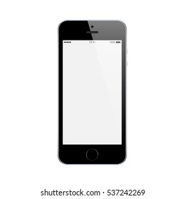 smartphone black color with blank touch screen and flare isolated on white background. realistic and detailed mobile phone mockup. stock vector illustration