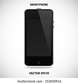 smartphone black color with touch screen and flare isolated on grey background. detailed and realistic mobile phone mockup. stock vector illustration