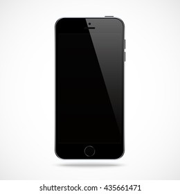 smartphone black color with touch screen and shadow isolated on grey background. realistic and detailed mobile phone mockup. stock vector illustration