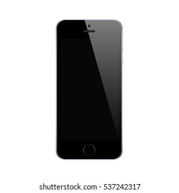 smartphone black color with touch screen and flare isolated on white background. realistic and detailed mobile phone mockup. stock vector illustration