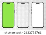 Smartphone black frame. Gadget symbol. Device flat front view set. Signs for website design, ui, mobile app. Blank smart phone green screen template. Mobile phone black icon with white background.