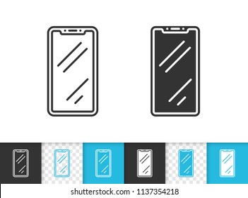 Smartphone black linear and silhouette icons. Thin line sign of phone. Tablet outline pictogram isolated on white, color, transparent background. Vector Icon shape. Smartphone simple symbol closeup