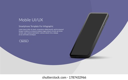 Pantalla negra de Smartphone. 3d teléfono móvil de ilustración isométrica. Plantilla para infografías o interfaz de diseño de interfaz de usuario de presentación. 
