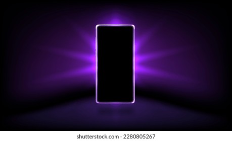 Smartphone Con Pantalla Negra Con Luz De Neón Brillante. Vector EPS10