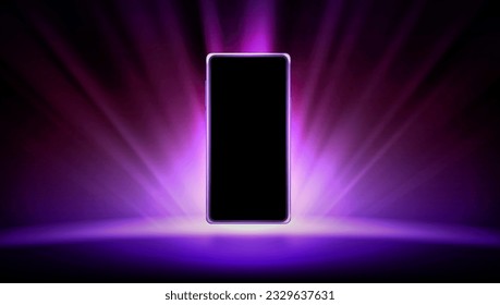 Smartphone With Black Screen In Glow Neon Light. EPS10 Vector