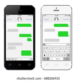 Smartphone Black And White, Chatting Sms App Template Speech Bubbles