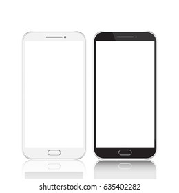 Smartphone in black and white color with blank screen, mockup - Simple way to put a picture or screenshot below glossy, shiny screen layer, which affects each pattern - in eps10