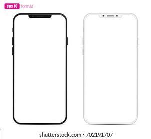 Smartphone black and white with modern frame less design. Vector eps 10 illustration