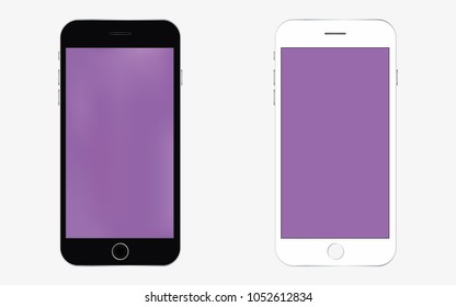 Smartphone black and white vector eps10 with purple screen. Mobile phone icon. smartphone in black and white color.
