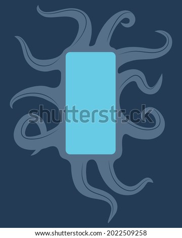Smartphone with blanc screen and tentacles. Social media addiction conceptual illustration.