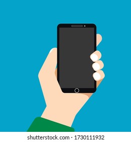 Smartphone with blank Black screen, isolated on a blue background. Vector Illustration EPS 10