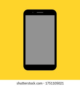 smartphone with blank dark screen isolated on yellow background. vector illustration