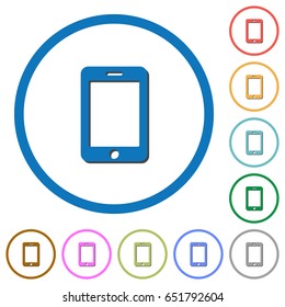 Smartphone with blank display flat color vector icons with shadows in round outlines on white background