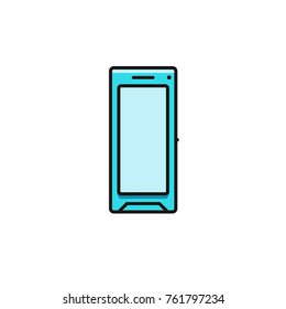 Smartphone with blank display - flat color line icon on isolated background. Cellphone with empty touchscreen vector illustration. Image of telephone, personal device or gadget. Mobile phone template.