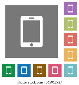 Smartphone with blank display flat icons on simple color square backgrounds