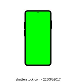 smartphone con pantalla verde en blanco aislado en fondo blanco