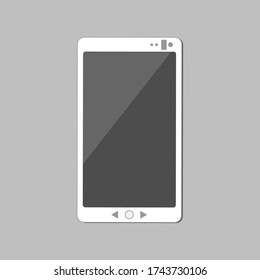 Smartphone with blank grey display icon. Mobile phone on grey background. Presentation template for mobile application or service. Isolated vector illustration closeup in flat design.