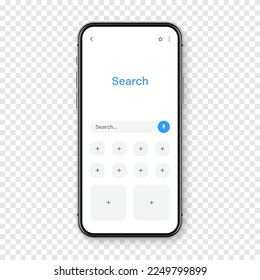 Smartphone with blank internet browser window and search bar. Web site engine with search box, address bar and text field. UI design, website interface elements. Vector illustration