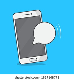 Smartphone With Blank Message Bubble Vector Icon Illustration. Smartphone Notification Flat Icon