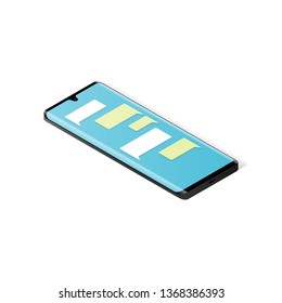 Smartphone with blank messaging bubbles. Dialog boxes. Isometric vector illustration