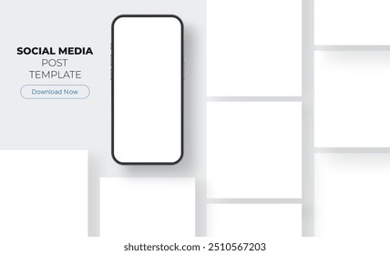 Smartphone With Blank Posts and Stories Templates for Showing Your Social Media Designs. Vector Illustration