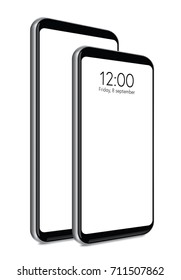 Smartphone with blank screen, big and small size with frame less design and rounded screen corners. Realistic vector eps 10 illustration