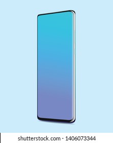 smartphone with blank screen. Fullscreen realistic on  blue background