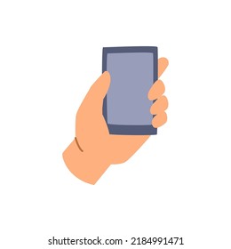 Smartphone with blank screen in hands. Isolated mobile phone, gadgets modern technologies for communication and socializing. Flat cartoon, vector in flat style