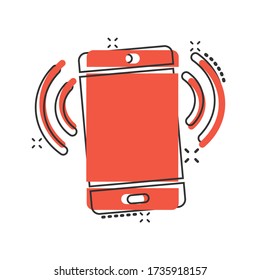 Smartphone blank screen icon in comic style. Mobile phone cartoon vector illustration on white isolated background. Telephone splash effect business concept.