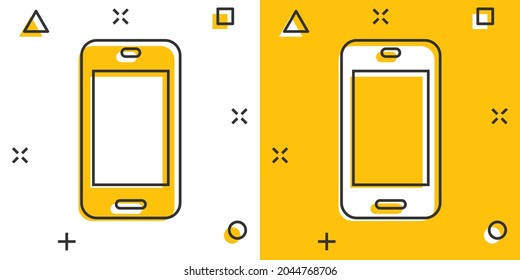 Smartphone Blank Screen Icon In Comic Style. Mobile Phone Cartoon Vector Illustration On White Isolated Background. Telephone Splash Effect Business Concept.