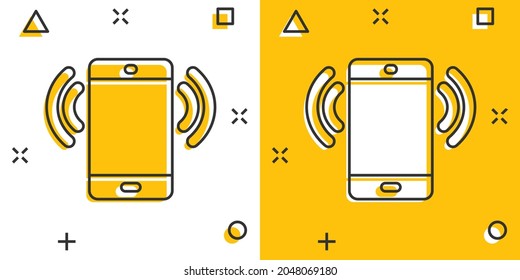 Smartphone blank screen icon in comic style. Mobile phone cartoon vector illustration on white isolated background. Telephone splash effect business concept.