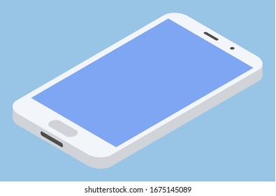 Teléfono inteligente con icono aislado en pantalla en blanco. Modernas tecnologías y renovaciones de modelos de teléfonos celulares. Dispositivo electrónico de comunicación. Gadget con gran monitor. Isomtric 3d ilustración vectorial