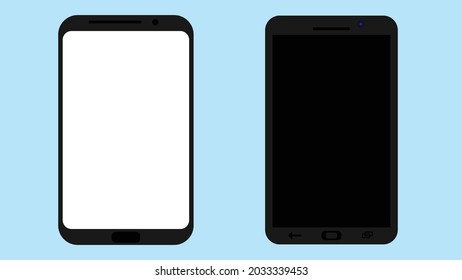 Smartphone with blank screen. Isolated mobile phone mockup. White and black. Smartphone mockup for show your app design. Front view of cellular display. Vector illustration.
