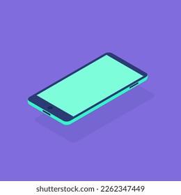 Smartphone con pantalla en blanco, ilustración vectorial plana isométrica