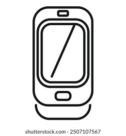 Smartphone con el icono en blanco de la línea de la pantalla, muestra del Vector del contorno del teléfono móvil, pictograma lineal del estilo aislado en blanco