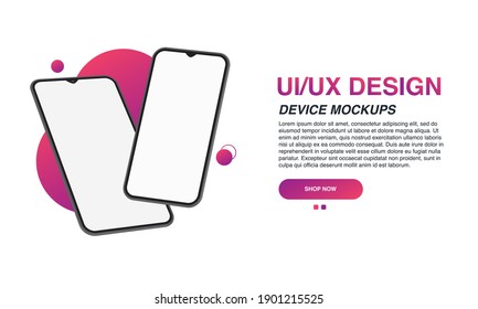 Smartphone blank screen, mockup smartphones with pink purple gradient circle, Vector Illustration UI UX design for your business.