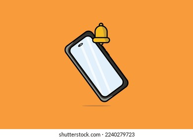 Smartphone with Blank Screen and Notification Bell vector illustration. Smart technology object icon concept. Mobile mail message concept vector design with shadow on orange background.