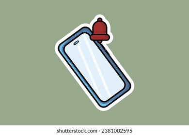 Smartphone con pantalla en blanco e ilustración vectorial Bell Sticker de notificación. Concepto de icono de objeto de tecnología inteligente. Diseño vectorial de autoadhesivo de concepto de mensaje de correo móvil con sombra.