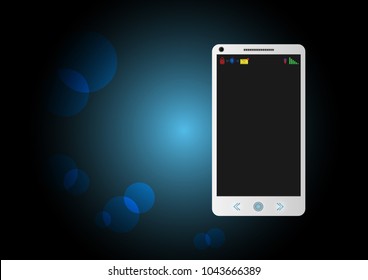 smartphone blank screen on dark blue blurred bokeh lighting effect background with copy space. white smartphone screen empty