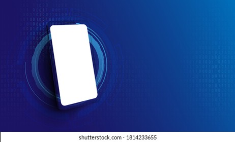 Pantalla en blanco de Smartphone sobre el fondo tecnológico digital de alta tecnología. Mockup móvil. Ilustración del vector