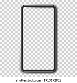 Smartphone with blank screen on a transparent light background. UI and UX. Dark mobile phone wireframe with buttons. Technological innovation element. Vector illustration. EPS 10.