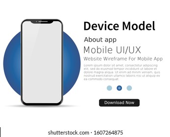 Smartphone blank screen, phone mockup with blue circle. Device model. Modern template for infographics or presentation UI design interface. Vector illustration - Shutterstock ID 1607264875