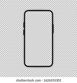 Smartphone blank screen. Phone mockup. Mobile vector. Template for infographics or presentation UI design interface. Transparent screen and background. Vector illustration.