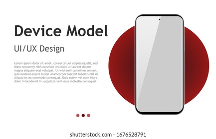 Smartphone blank screen, phone mockup with red circle. Device model. Modern template for infographics or presentation UI/UX design interface. Vector illustration